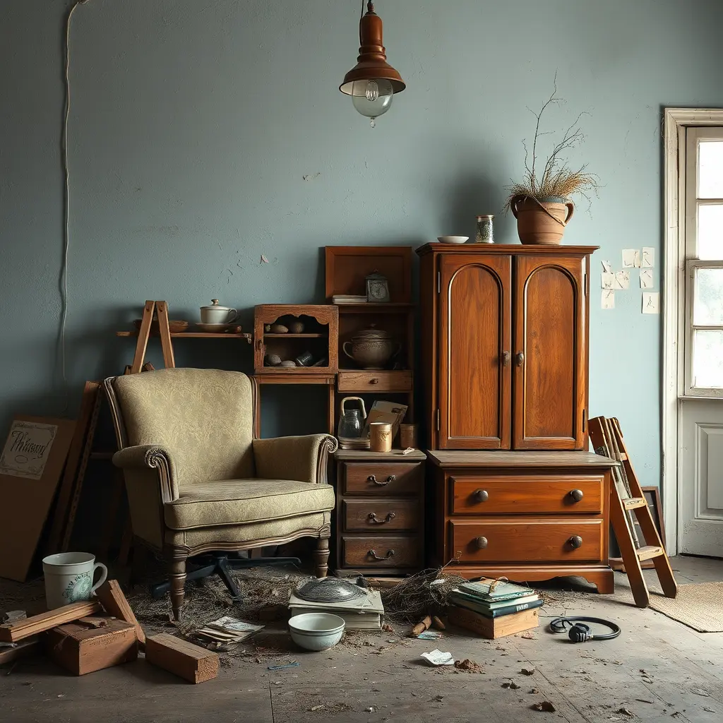 An image of dilapidated furnishings ready to be removed